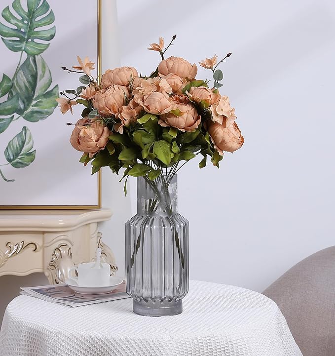 Duovlo Artificial Peony Silk Flowers Fake Flowers Vintage Wedding Home Decoration,Pack of 1 (Dark Champagne)-Ruum Studio Home