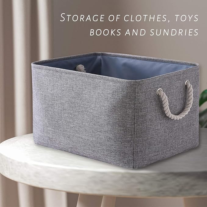 TcaFmac Storage Bins for Organization - Large 3 Pack Canvas Storage Basket for Shelves with Handles, Collapsible Baskets for Organizing for Closet Dog Laundry (Grey 16x12x8 inch)-Ruum Studio Home