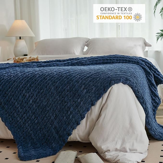 Esterra Chunky Knit Throw Blanket Newly Upgraded Heavy Tighter Version, Handmade Chenille Throw Super Soft, Thick Yarn Cable Knit Crochet Throw Blanket for Couch Bed Sofa, 50"x60", Navy Blue-Ruum Studio Home