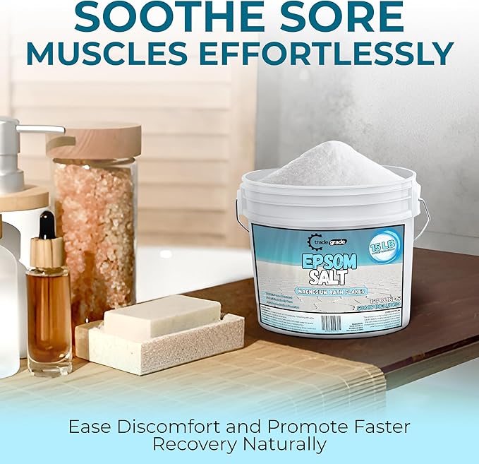 Epsom Salt Bath Soak 15 lb Bucket – Unscented, Pure Epsom Salt Bulk Crystals, Magnesium Sulfate for Full Body or Foot Soaks, Resealable Container with Scoop for Home Bath Use-Ruum Studio Home