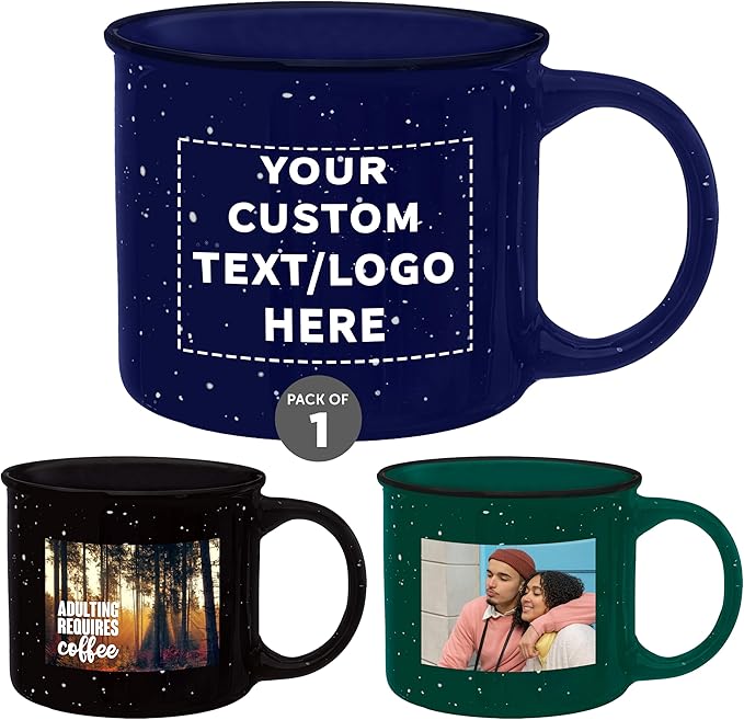 DISCOUNT PROMOS Custom Ceramic Campfire Coffee Mugs 13 oz. Set of 1, Personalized Bulk Pack - Perfect for Tea, Espresso, Cappuccino, Hot Cocoa - Blue-Ruum Studio Home