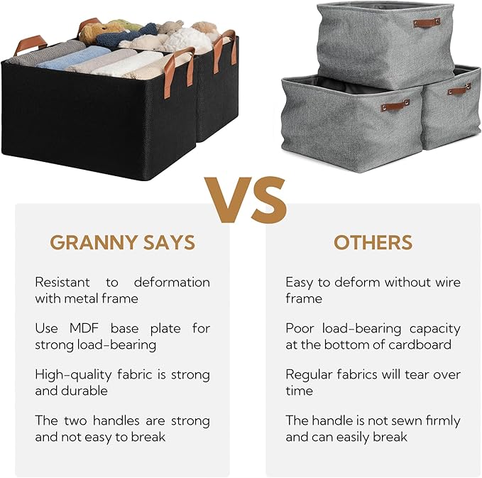 GRANNY SAYS Storage Baskets for Shelves, Closet Organizer Bins, Clothes Storage Bins with Metal Frame, Large Baskets for Organizing and Storage, Collapsible, Black, 2-Pack-Ruum Studio Home