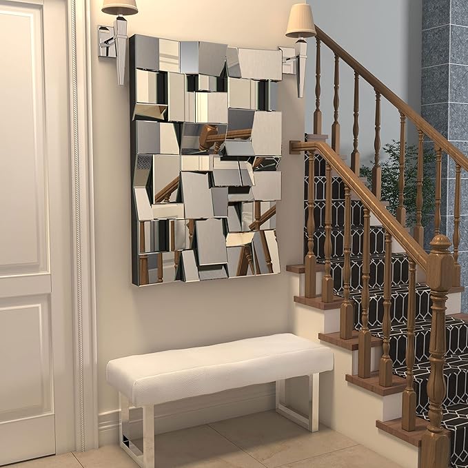 KOHROS Modern Geometric Irregular Mirror for Wall Decor 44" x 30" Decorative Mirror with Beveled Glass for Entryway Hallway Living Room Home Decor Horizontal or Vertical Hanging-Ruum Studio Home