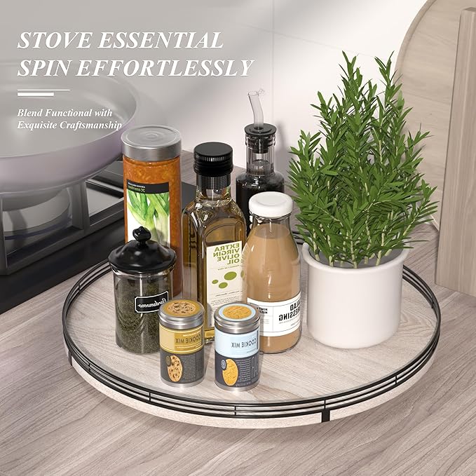 18" Lazy Susan Wood Turntable Organizer for Kitchen Decor, Farmhouse Round Wooden Lazy Susan Organization and Storage for Cabinet, Dining Table, Pantry, Bathroom, Countertop, Centerpiece, Home Decor-Ruum Studio Home