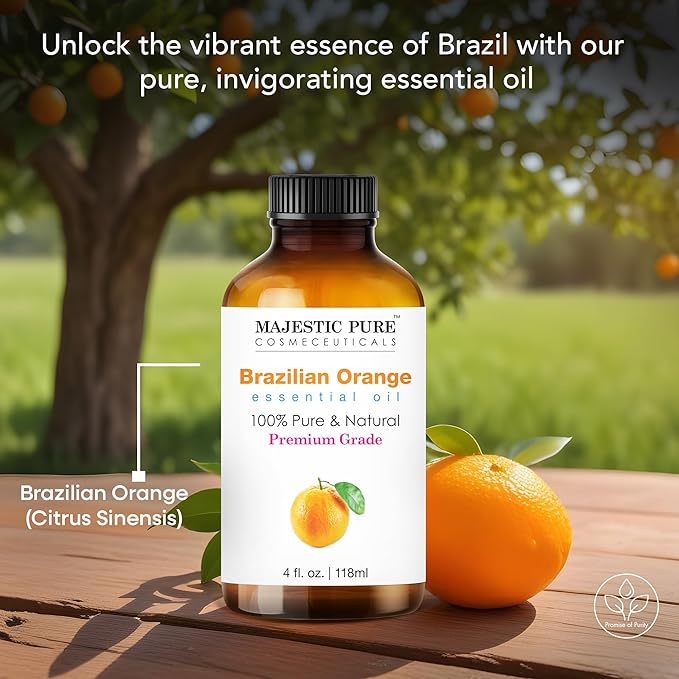 Majestic Pure Brazilian Orange Essential Oil with Glass Dropper - Huge 4 Fl Oz - 100% Pure and Natural Br Orange Oil - Premium Grade Essential Oils for Diffuser, Aromatherapy, Soap and Candle Making-Ruum Studio Home