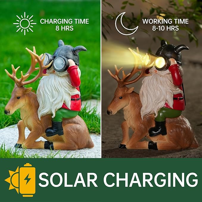 Garden Gnome Statues Resin Gnome Sitting On Deer Statues Solar Lights Outdoor Telescope Gnome Gifts for Yard, Patio Decor Gift (Deer Gnome)-Ruum Studio Home