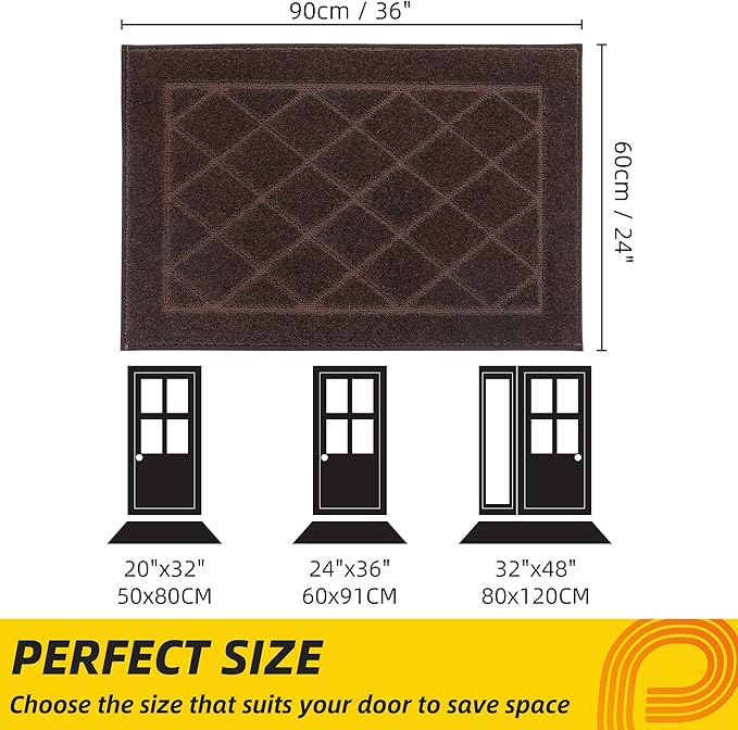 JSEI Dirt Trapper Door Mat 24"x36", Non-Slip Washable Entryway Mats, Dog Door Mat, Stain Resistant and Absorbent Floor Mats, Low Profile Welcome Mat for Front Back Door, Brown-Ruum Studio Home
