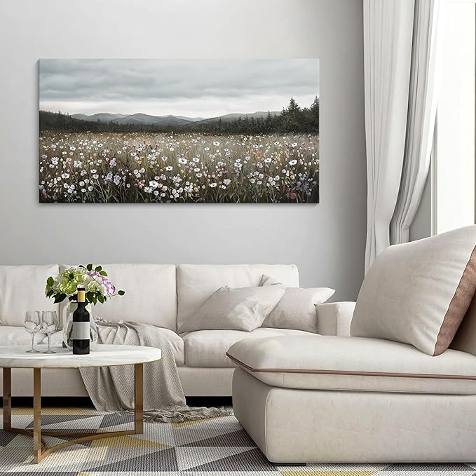 HGUAOA Vintage Framed Floral Landscape Wall Art for Living Room - Large Nature Artwork Above Bed Wall Decor - Farmhouse Mountain Pictures for Bedroom Wall Decor 20×40IN-Ruum Studio Home