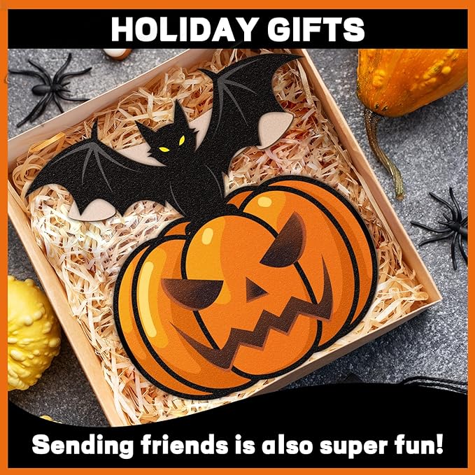 Halloween Door Wreath,Halloween Wall Decorations Wooden Black Bats Pumpkin Halloween Wreaths for Front Door, Halloween Door Decorations Indoor Outdoor Sign-Ruum Studio Home