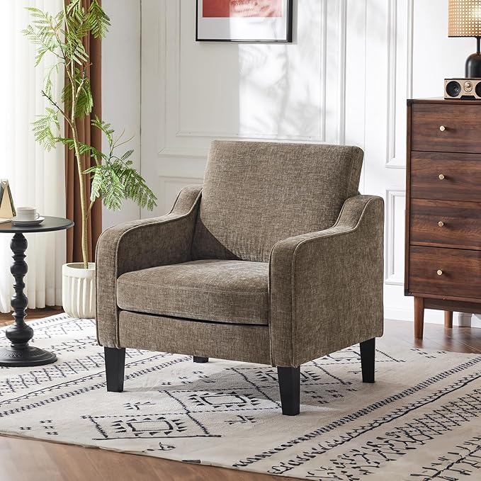 VINGLI Accent Chair for Living Room Chairs Light Brown Reading Chair for Bedroom Scooped Arm Chair Mid Century Modern Accent Chairs Upholstered Comfy Chair for Apartment, Waiting Room-Ruum Studio Home