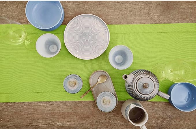 Solino Home Linen Table Runner 120 Inches Long - 100% Pure Linen Lime Green Table Runner 14 x 120 Inch - Classic Hemstitch-Ruum Studio Home