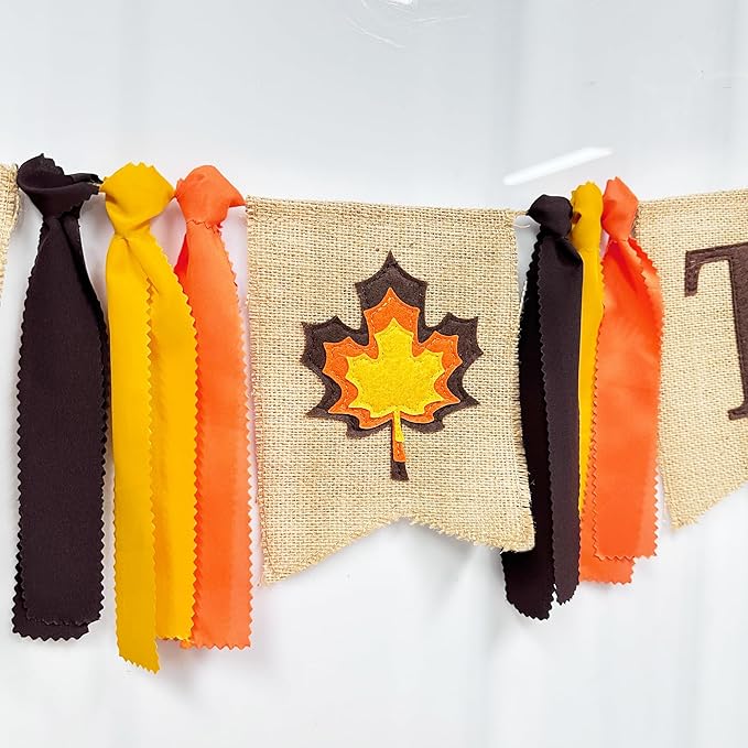 Thanksgiving Maple Leaf Burlap Pennant Banner Flag Felt Give Thanks Sign and Maple Leaf Pattern with Fall Color Ribbon for Thanksgiving Day Fall Autumn Harvest Birthday Party Decorations Supplies-Ruum Studio Home