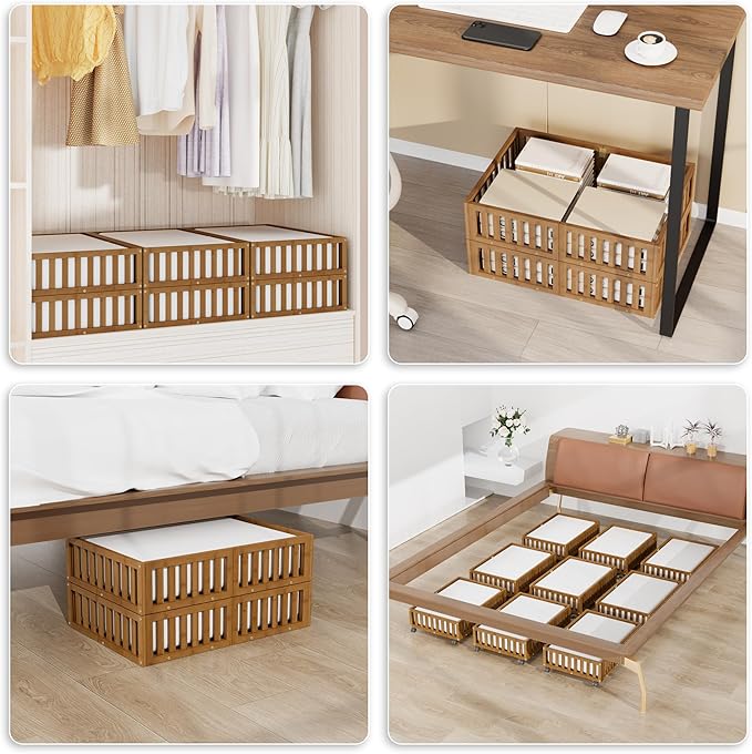 Bamboo Under Bed Storage with Wheels (2-Pack) – Rolling Underbed Shoe Organizer Box for Shoes, Blankets, Toys, Clothes Container Space-Saving Organizer Bins for Bedroom, Closet, Dorm, Nursery-Ruum Studio Home