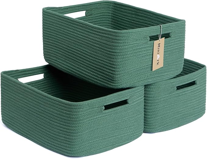 Large Storage Baskets for Shelves, Closet Organizers Bins for Clothes Blanket Towels, Baby Nursery, Toy Baskets Box, Woven Rope Baskets, 17 x 13 x 7.5”, 3 Packs Green-Ruum Studio Home