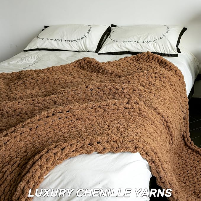Chunky Knit Blanket - Luxury Soft Cozy 40 * 50 Throw Blanket,100% Woven Blanket Rope Knot Throw Blanket for Couch, Sofa, Home Decor, Gift - Machine Washable（Brown）-Ruum Studio Home