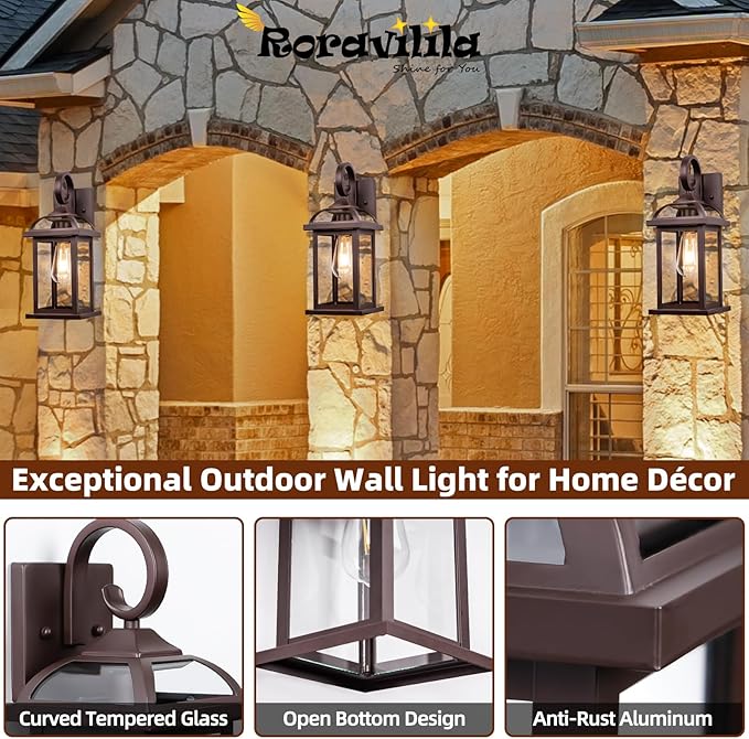 Bronze Outdoor Wall Lanterns Aluminum Anti-Rust Porch Lights 2-Pack, Exterior Light Fixtures IP65 Waterproof Clear Glass Brown Outdoor Sconces Lamps Wall Mount, Oil Rubbed Bronze-Ruum Studio Home