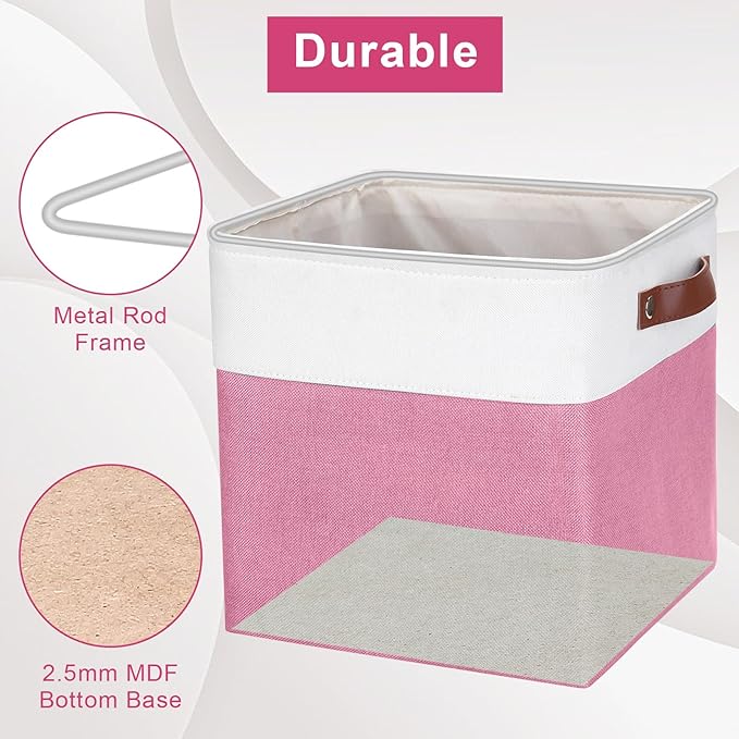 Collapsible Fabric Storage Cubes 11x11 Cube Storage Bins, 4 Pack Closet Baskets Box with Handles for Organizing, Shelf, Toys, Clothes, Home, Office, Nursery (Pink&White)-Ruum Studio Home