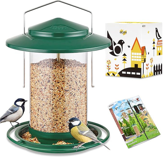 iBorn Metal Bird Feeders for Outdoors Hanging,Wild Bird Feeders for Cardinal,18cm Large Roof&Tray New Green 6 Port (Seed is not Included)-Ruum Studio Home