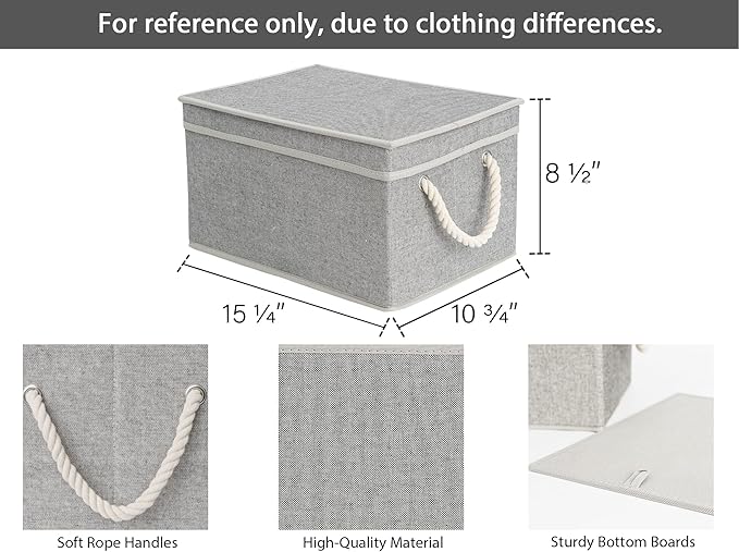StorageWorks Large Storage Bins with Lids, Decorative Storage Boxes with Lid and Soft Rope Handles, Foldable Storage Baskets for Closet, Shelves, Stackable, Gray, 3-Pack-Ruum Studio Home