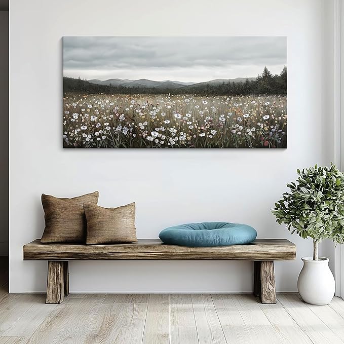 HGUAOA Vintage Framed Floral Landscape Wall Art for Living Room - Large Nature Artwork Above Bed Wall Decor - Farmhouse Mountain Pictures for Bedroom Wall Decor 20×40IN-Ruum Studio Home
