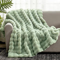 Cozy Bliss Faux Fur Throw Blanket for Couch, Fuzzy Soft Plush Thick Bubble Blanket for Sofa Bedroom Living Room, 50 * 60 Inches Sage Green-Ruum Studio Home