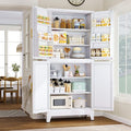 74.8" Tall Metal Food Cabinet, White Kitchen Pantry Cabinet, Storage Cabinets with 4 Door and 4 Adjustable Shelves, Steel Freestanding Cupboard for Kitchen Dining Room Living Room Bathroom-Ruum Studio Home