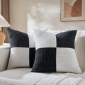 Fancy Homi Set of 2 Black White Euro Decorative Throw Pillow Covers 26x26 Inch for Bedroom Couch Bed, Farmhouse Boho Home Decor, Soft Cross Corduroy Patchwork Textured Square Cushion Case 66x66 cm-Ruum Studio Home