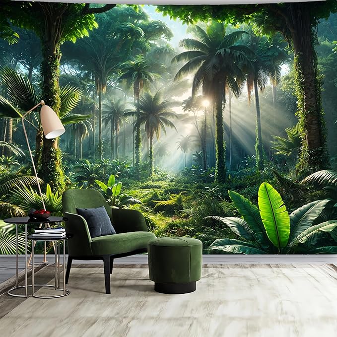 BSFHH Nature Tapestry Forest Tree Sea Cave Wall Hanging, Stream Through Rainforest Landscape Wall Art Tapestry for Bedroom Living room (Rainforest, 79"×59", Unframed)-Ruum Studio Home