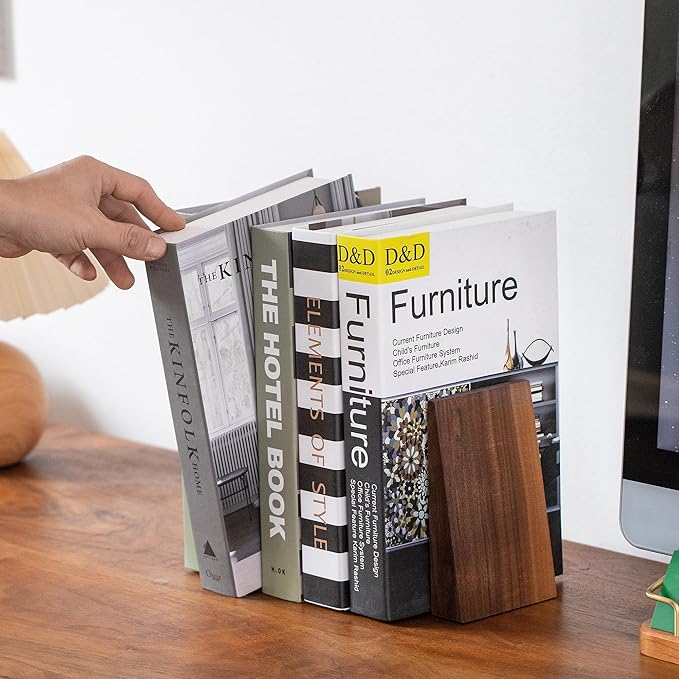Muso Wood Thickened Wooden Bookends for Heavy Books, Creative Decorative Non-Skid Handmade Walnut Wood Ends for Shelves-Ruum Studio Home
