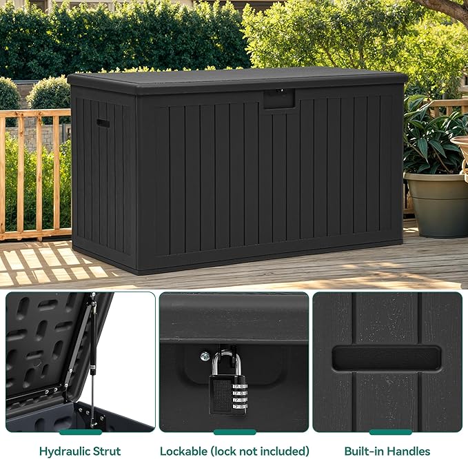 YITAHOME 200 Gallon Extra Large Deck Box, Double-Wall Resin Outdoor Storage Box with Flexible Divider for Patio Cushions Pool Supplies Garden Tools, 990 lbs Load Capacity, Lockable (Black)-Ruum Studio Home