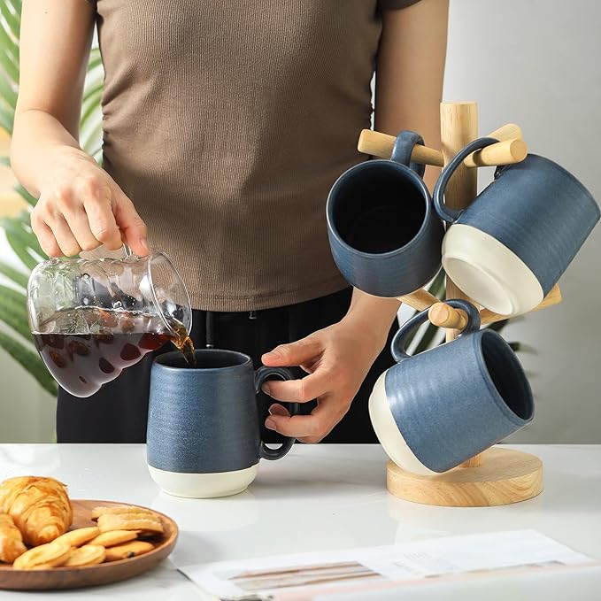 Hasense Ceramic Large Coffee Mugs Set of 4-15 Ounce Porcelain Coffee Cups Set with Handle Perfect for Tea, Cocoa, Latte, Milk and Cappuccino, Modern Tea Cups Set for Man and Woman, Dark Blue-Ruum Studio Home