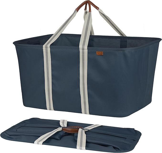 CleverMade Collapsible Laundry Tote - LUXE Navy Noir Cream 2Pack 50L - Foldable Storage Organization Container Clothes Laundry Room Storage Solution-Ruum Studio Home