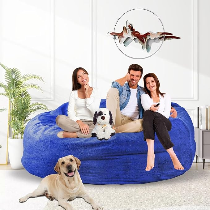 Bean Bag Chair for Adults 5FT,Soft Removable Cover for Teens/Girls Bedroom,Fluffy Giant Round Floor Beanbag Lounger Chairs (No Filler,Sapphire)-Ruum Studio Home