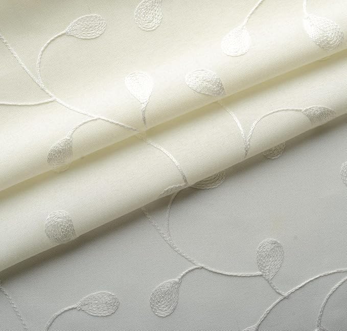 MIUCO Floral Embroidered Semi Sheer Curtains Faux Linen Grommet Curtain Panels for Living Room 52 x 95 Inch 1 Pair, Off White-Ruum Studio Home