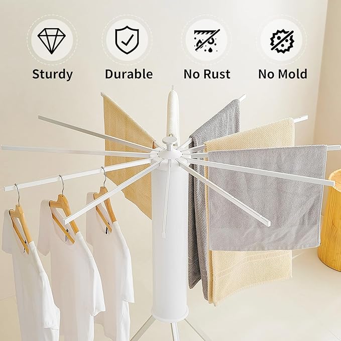JOOM Tripod Clothes Drying Rack, Garment Rack Portable and Foldable Space Saving Laundry Drying Rack - Drying Rack Clothing Floor Folding Balcony Bedroom Household Aluminum-Ruum Studio Home