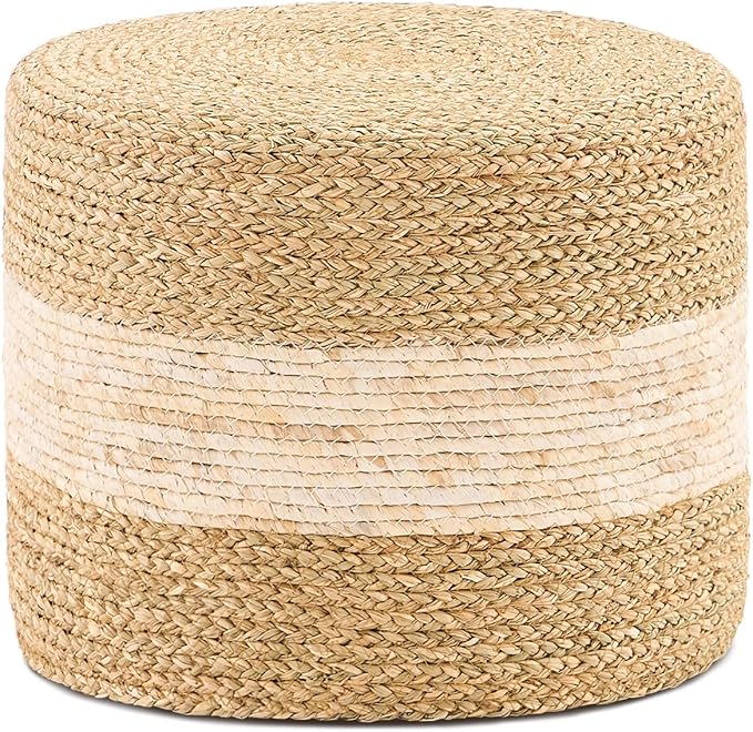 Handwoven Seagrass Ottoman Pouf, Round Outdoor Footstool with Sturdy Frame, No Assembly Needed, Boho Accent Stool for Indoor & Outdoor Use – Patio, Balcony, Living Room (Seagrass White)-Ruum Studio Home