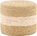 Handwoven Seagrass Ottoman Pouf, Round Outdoor Footstool with Sturdy Frame, No Assembly Needed, Boho Accent Stool for Indoor & Outdoor Use – Patio, Balcony, Living Room (Seagrass White)-Ruum Studio Home