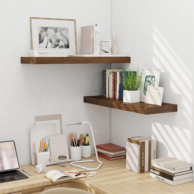 Fun Memories Floating Shelves for Wall, 32 Inch Long Floating Shelves Set of 2, 32 x 10 Wooden Shelves for Wall, Large Storage Shelves, Hanging Shelves for Bathroom Kitchen Bedroom, Rustic Brown-Ruum Studio Home
