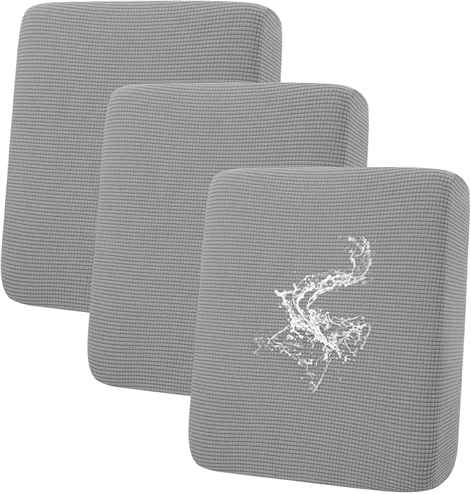 hyha Waterproof Couch Cushion Covers for Pets, Non Slip Sofa Seat Cover for Dogs Washable, Soft Thick Stretch Jacquard Fabric, Sofa Slipcovers with Elastic Bottom (3 Pieces, Light Grey)-Ruum Studio Home