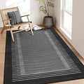 Wonnitar Washable Striped 5x7 Washable Area Rug, Non-Slip Black Berber Stripe Rugs for Living Room, Low Pile Minimalist Floor Carpet Rugs for Bedroom Dining Room Home Office (Black,5' x 7')-Ruum Studio Home