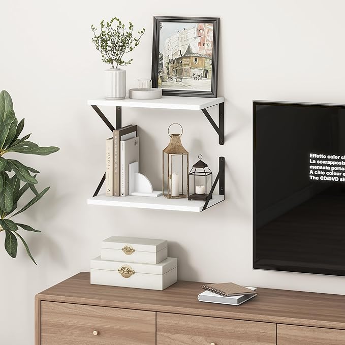 Fun Memories 10 Inch Deep Floating Shelves, White Floating Shelf 16 Inch Long, 16" W x 10" D Wall Shelves Set of 2, Deep Shelves for Books, Wide Floating Shelves for Bahtoom, Living Room, Kitchen-Ruum Studio Home