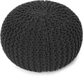 REDEARTH Round Pouf Foot Stool Ottoman - Cotton Hand Knitted Dori Pouffe - Cord Boho Home Décor - Stuffed Cable Poof for Living Room - Bedroom (19.5"x19.5"x14") - Dark Gray-Ruum Studio Home
