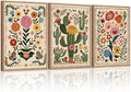 HLNIUC Vintage Flower Framed Canvas Wall Art,Colorful Desert Cactus Flower Wall Decor Set of 3(16”x24”)Boho Botanical Floral Butterfly Wall Painting,Large Desert Plant Art Print for Living Room,Office-Ruum Studio Home