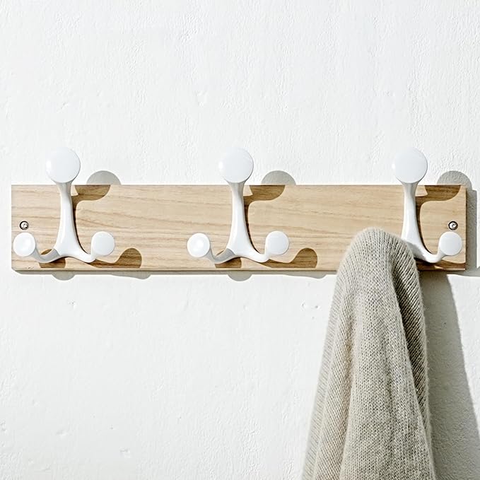 SKOLOO 17-Inch Natural Wood Coat Rack Wall Mount with 3 Triple Hooks - Ideal for Family Entrances, Classrooms, and Pet Supplies Storage - Perfect Coat Hooks for Wall-Ruum Studio Home