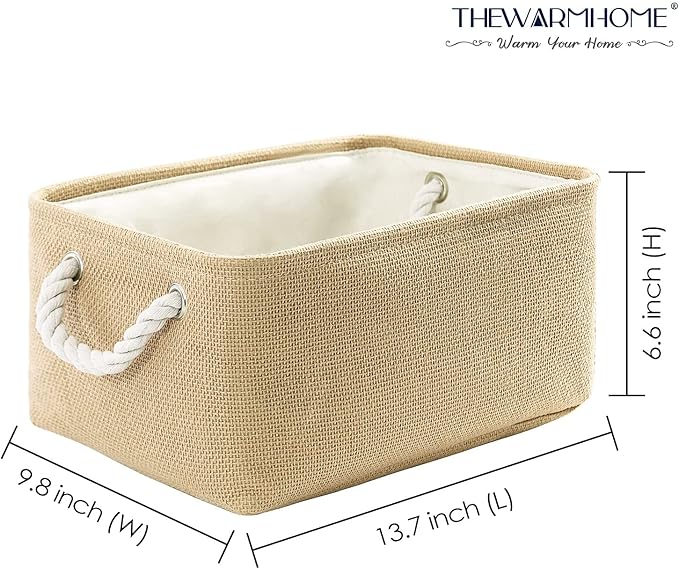 TheWarmHome Decorative Basket Rectangular Fabric Storage Bin Organizer Basket with Handles for Clothes Storage (Beige, Medium-1Pack,13.8L*9.8W*6.7H)-Ruum Studio Home