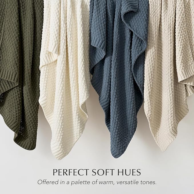 Chunky Chenille Knit Throw Blanket for Couch, Soft Luxurious Moss Stitch Blankets for Bed, Cozy Decorative Farmhouse Knitted Throws for Sofa, Stormy Blue, 50" x 60"-Ruum Studio Home