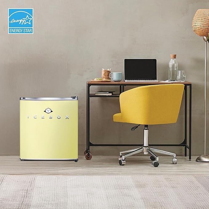 IBCR17SUN Compact, Energy Star Certified Small, Single Door Mini Fridge with Freezer Refrigerator, Standard (1.7 cu ft), Sun Yellow-Ruum Studio Home