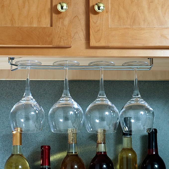 TrueCraftware- 16-Inch Wine Glass Rack Chrome Finish Set of 2- Stemware Rack Wire Hanging Rack Under Cabinet Wine Glass Stemware Holder Glass Storage Hanger Organizer for Kitchen and Bar-Ruum Studio Home