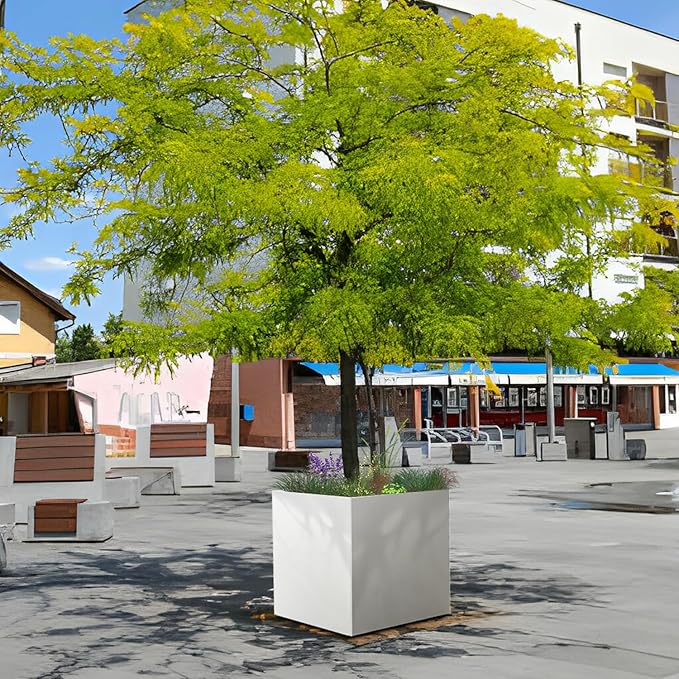 Galvanized Steel Black Planter Box Square 27.6 in Metal Large Planter Box Outdoor Indoor Huge Cube Heavy Duty Flower Pot Modern Commercial Residential for Patio, Deck, Yard, Garden-Ruum Studio Home