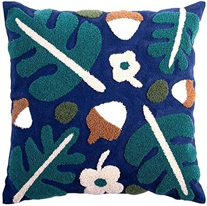 MOCOFO Canvas Embroidered Throw Pillow Cover with Flower Spring Embroidery Craft Modern Simple Sofa Office Pillow Pillow Case (Acorn, 18x18’’)-Ruum Studio Home